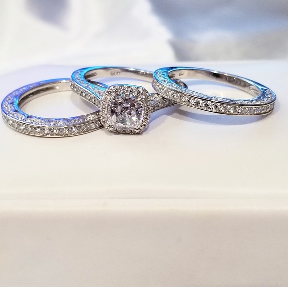 NEW 925 STERLING SILVER HALO CUSHION DIAMOND RING - Picture 2 of 6